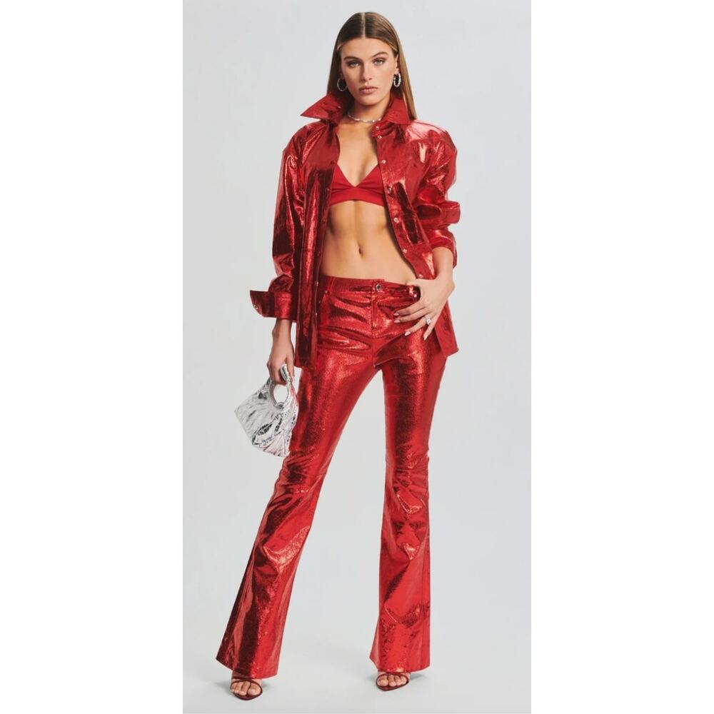 Retrofete Lynx Leather Pant in Metallic Red Size Large NWT Flare - Picture 1 of 12